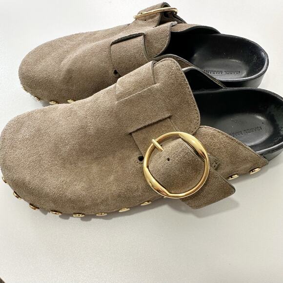 Isabel Marant Womens Suede Studded Mules Slip On Size 36 Olive Buckle Hardware - Picture 2 of 7